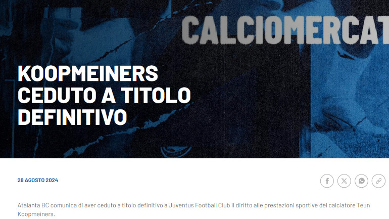 Il gelido addio dell'Atalanta a Koopmeiners