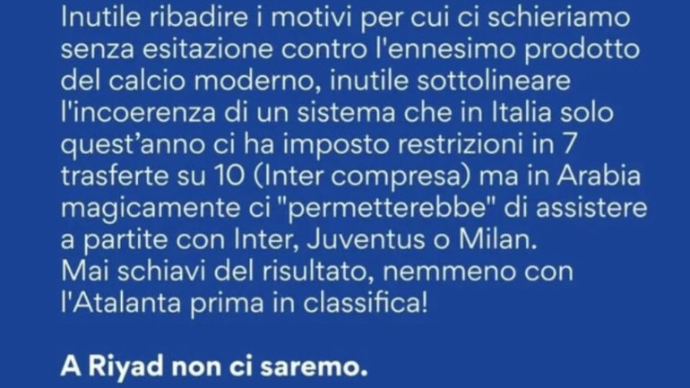 Il comunicato della Curva Nord 